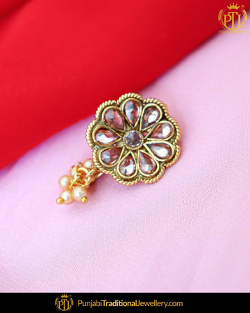 Gold Finished Polki Stone Without hole Nose Pin| Punjabi Traditional Jewellery Exclusive